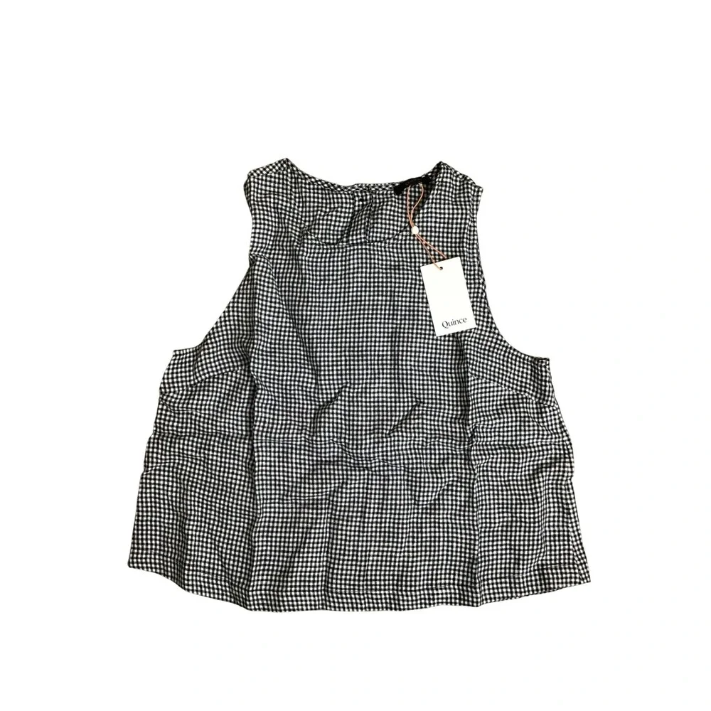 Quince Women's Classic Mini Gingham European Linen Cropped Tank Top Size M NWT - Picture 6 of 11